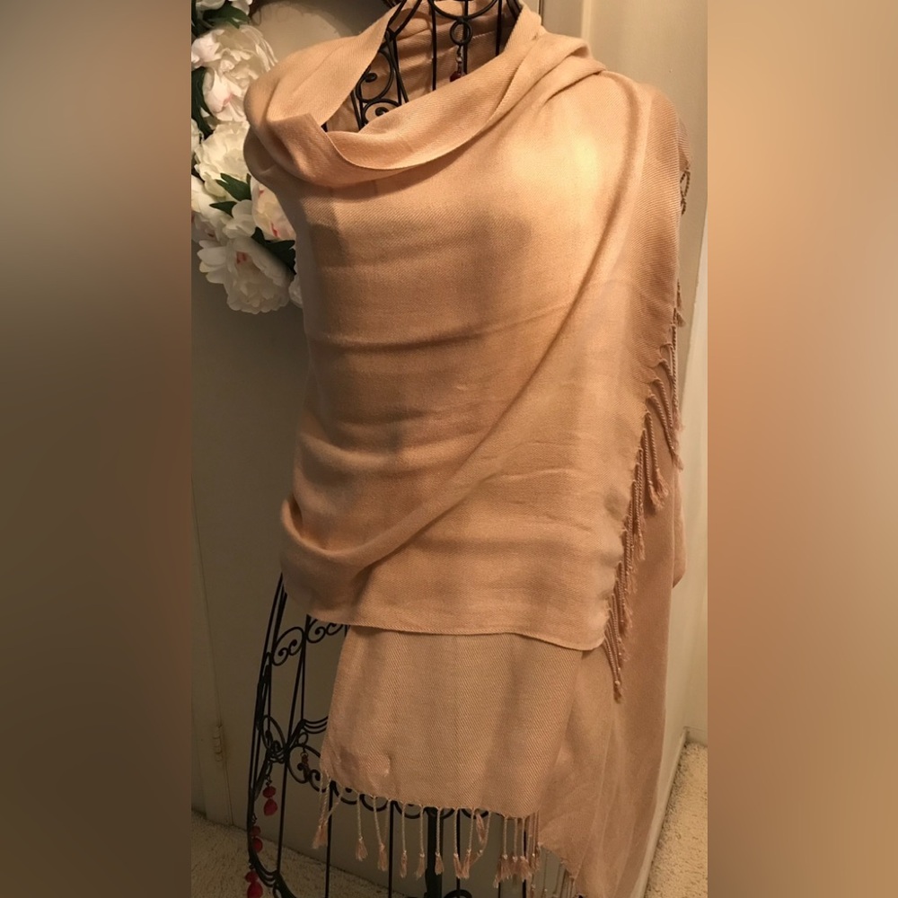 Beautiful Tan Fringed Pashmire wrap scarf